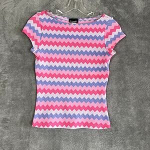 Vintage Y2K Baby Tee Womens S/M Chevron Knit Fitted Pink Lizzie McGuire